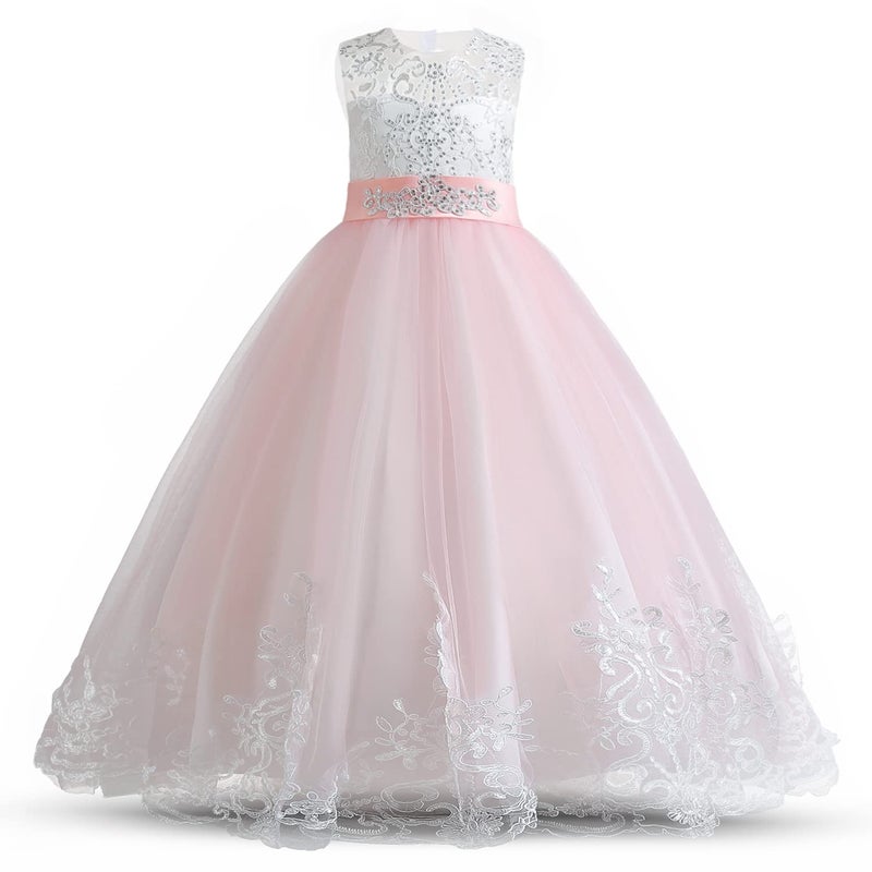 NNJXD Girls Princess Pageant Dress Kids Prom Ball Gowns Wedding Party Flower Dresses (8-9 Years, Pink 4) - Image 3
